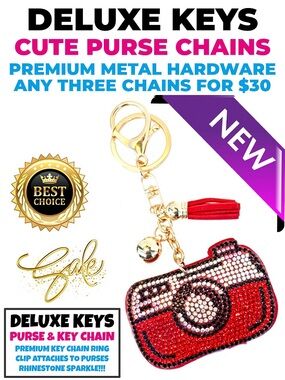 DeLuxe Keys Rhinestone Keychain/Purse Chain-RED CAMERA